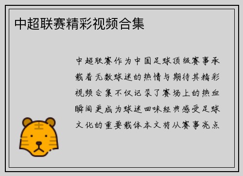 中超联赛精彩视频合集